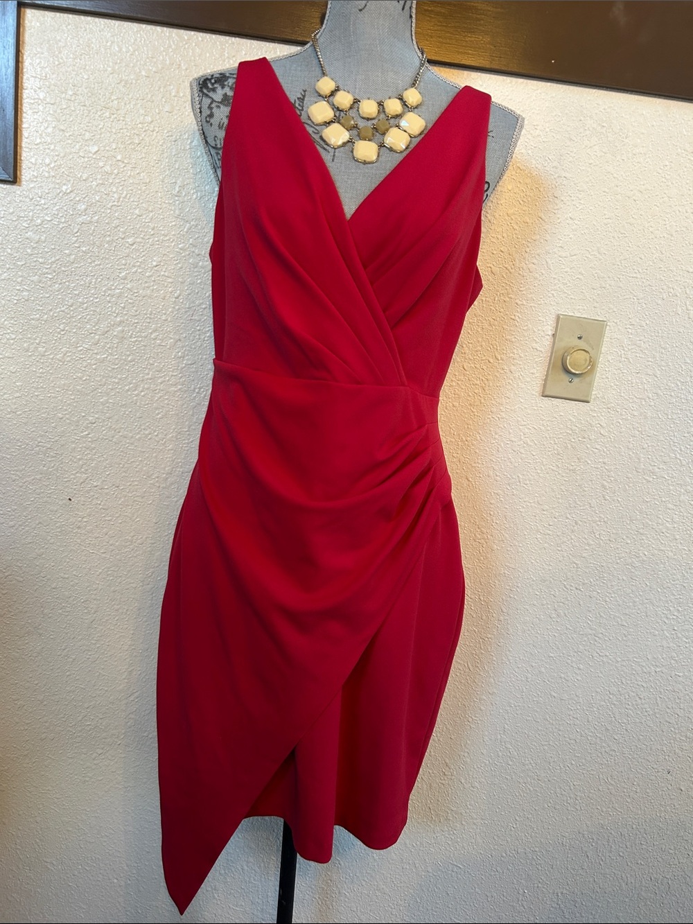 Guess Red V-Neck Draped Wrap Mini Dress